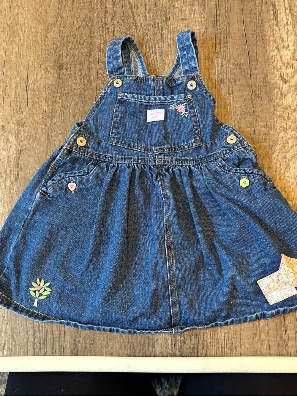 Vintage 2000s Y2K Oshkosh B’Gosh Denim Jumper Dress Vestbak Overalls Floral 24M